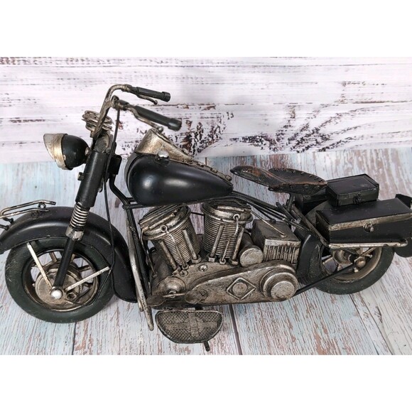 Vintage 1940s Aged Black Metal Motorcycle Model 15''x 8'' X 5'' Display Piece - Picture 11 of 17
